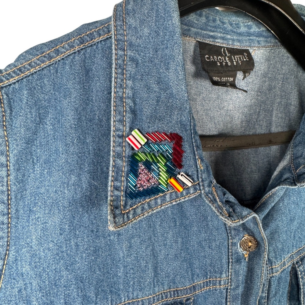Vtg Carole Little Beaded Embellished Sleeveless‎ Blue Denim Top Sz 10 Beaded Y2K - Picture 5 of 11
